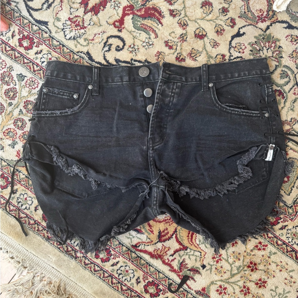 One Teaspoon Distressed Black Shorts